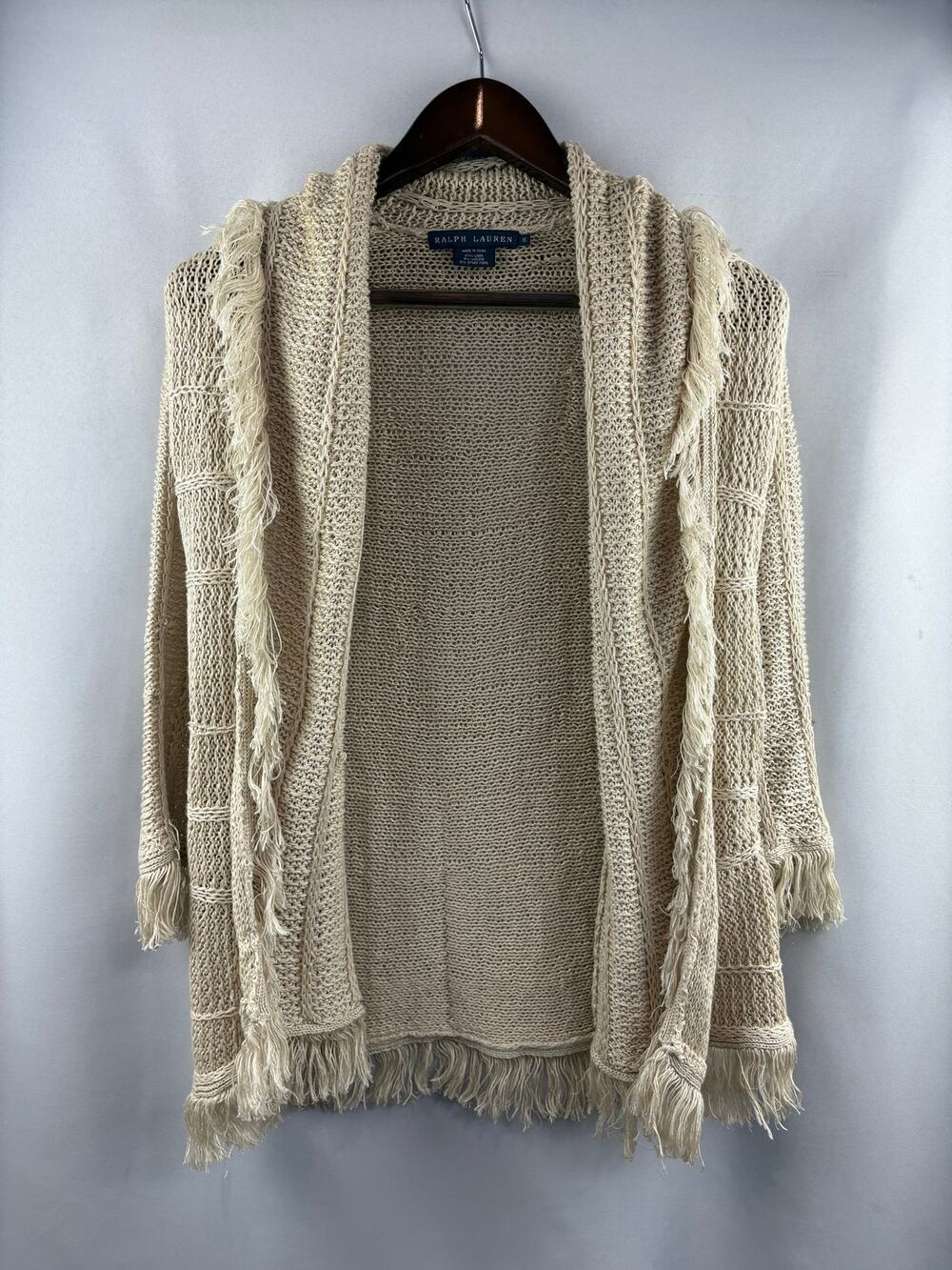 Women’s Vintage Ralph Lauren XS Tan Fringe Cardigan